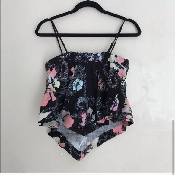 FREE PEOPLE Floral Handkerchief Hem Top Blouse Boho Tank Asymmetrical - Picture 6 of 7